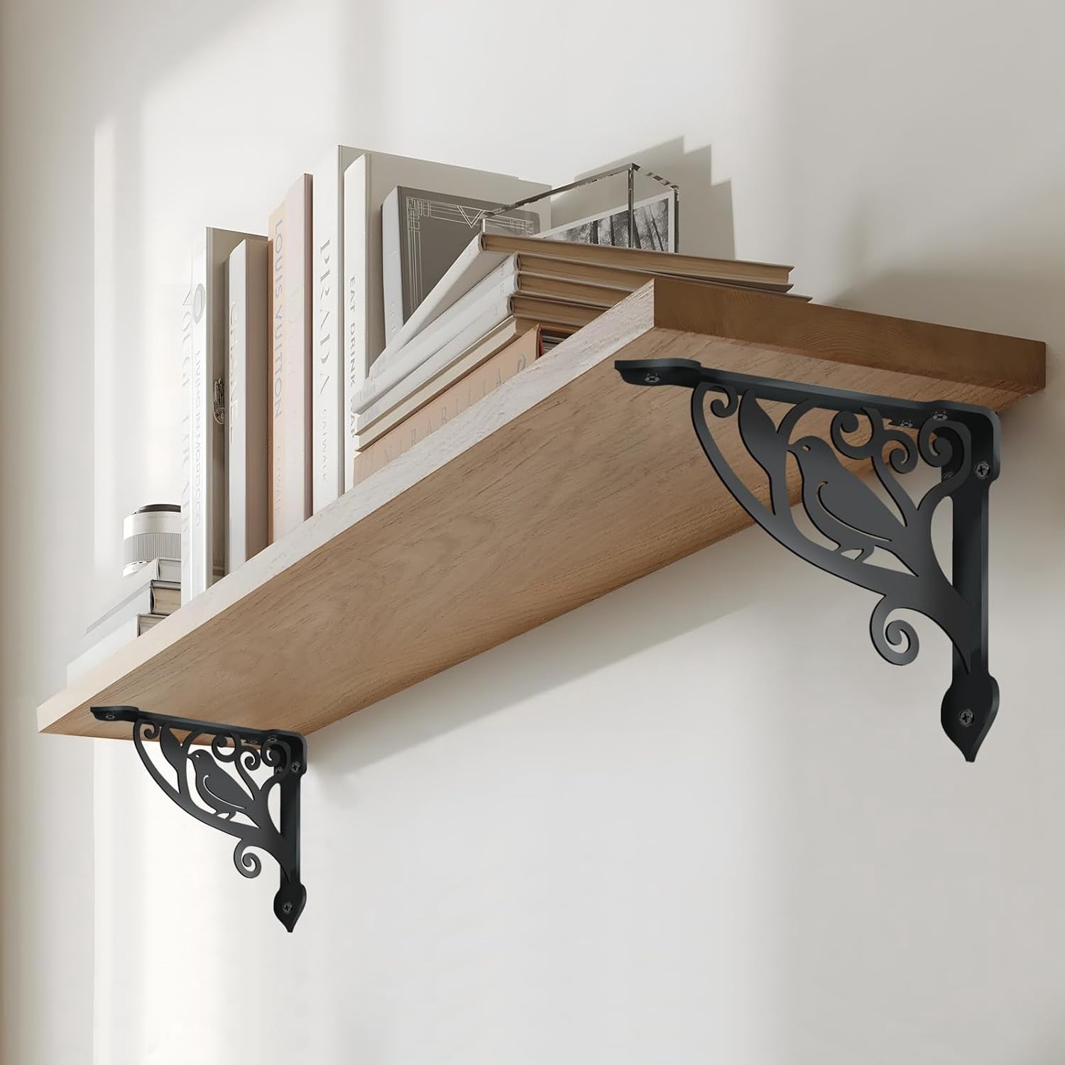 2 Pack Branches and Bird Shelves Brackets Heavy Duty Decorative Shelf Bracket Iron Wall Shelf Brackets for Bookshelf Fireplace Mantel Corbels Metal Corner Brace for Kitchen 8.3x6.8in for diy making