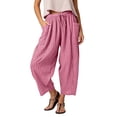 thumbnail image 2 of Womens Pants Casual Striped Elastic Waist Drawstring Baggy Wide Leg Pants with Pockets Ankle Length Comfortable Cropped Trousers for Daily Workout, 2 of 6