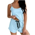 thumbnail image 2 of ylioge Womens Short Pajama Sets 2 Piece Lightweight Solid Color Sleeveless Tank Tops Wide Leg Shorts Breathable Homewear Sleepwear Pajamas Outfits Set, 2 of 5