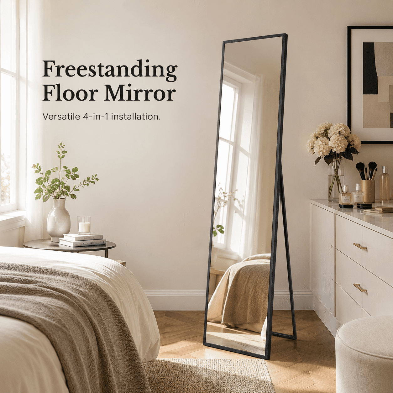 48 x 14 in Full Length Over Door Mirror, Black Frame