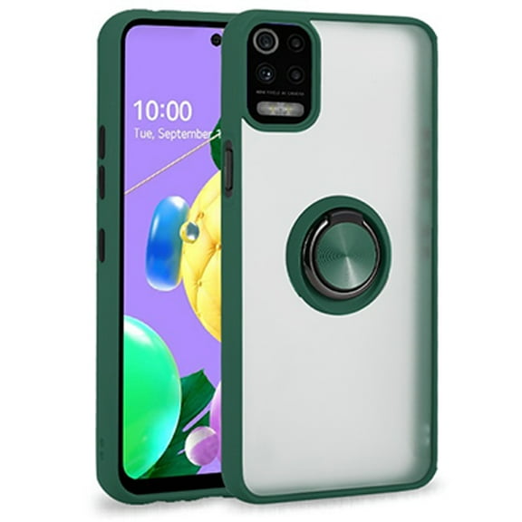 For LG K52 Impact Metal Ring Holder Stand Magnetic Car Mount Protective Hybrid Case Cover Green