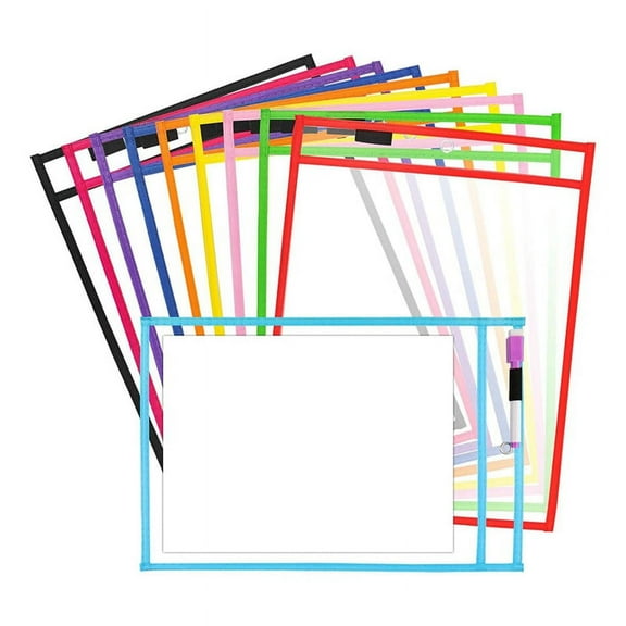 10PCS Dry Erase Pockets, Extra LargeReusable Dry Erase Pocket Covers, Ticket Holders, Teacher Supplies Dry Erase Covers