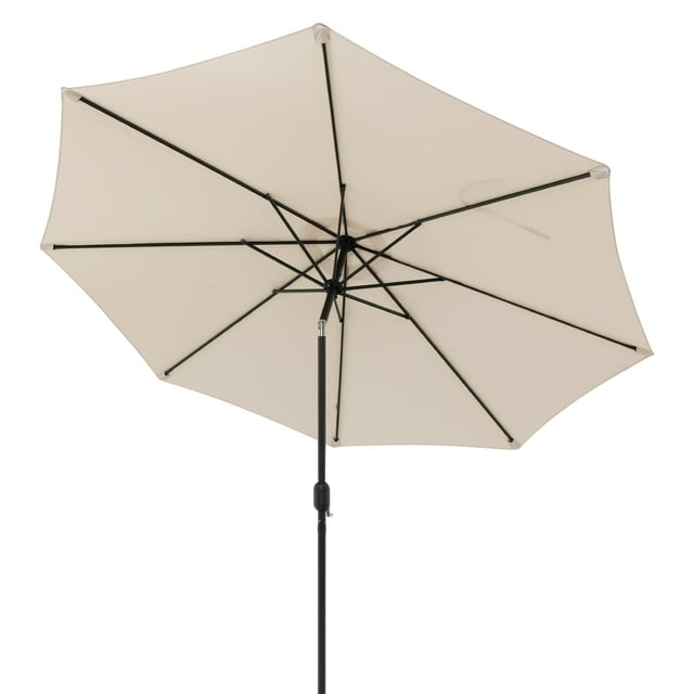 Costway Parasol de Marché Extérieur Robuste avec Mécanisme d'Inclinaison, Manivelle, 8 Nervures Robustes, Beige