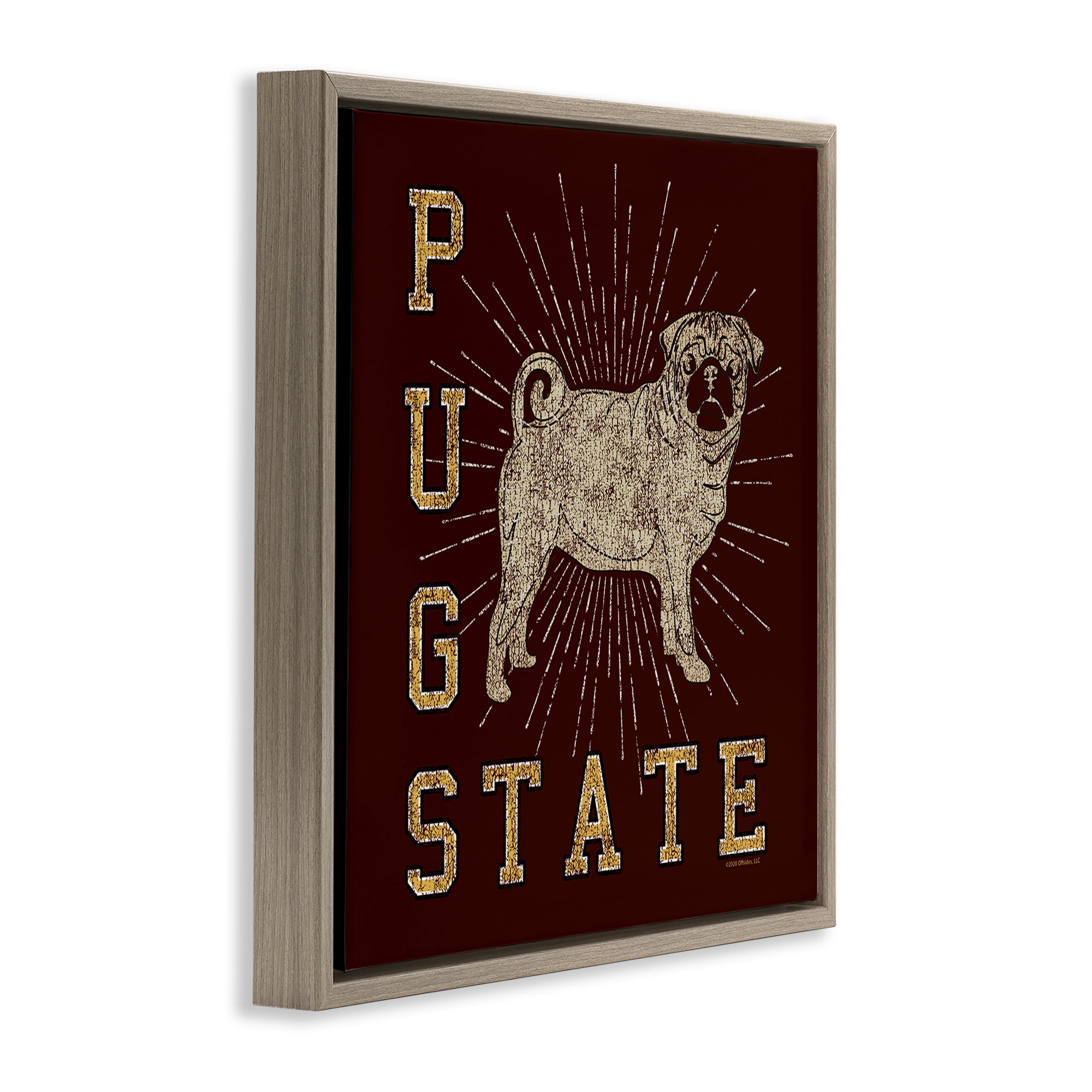 Stupell Industries Varsity Pug State Novelty & Humor Painting Brown Floater Framed Canvas Art Print Wall Art, 25 x 25
