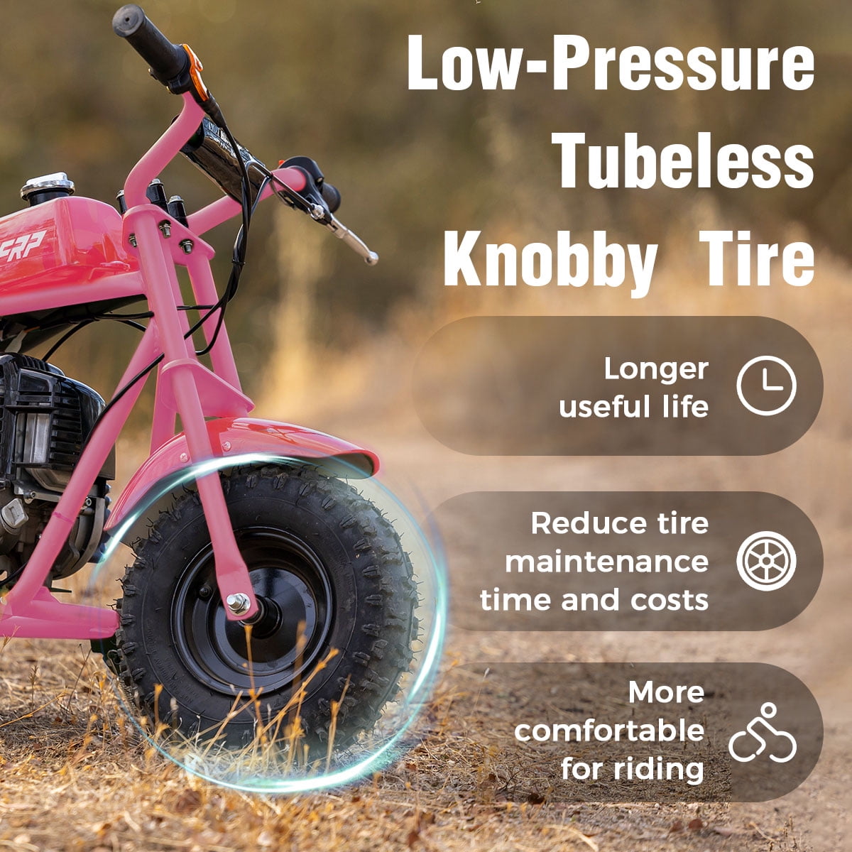 FRP DB003 Kids Dirt Off Road Mini Kids Dirt Bike Motorcycle for Kids Dirt Bike, EPA Approved Trail Mini Bike Dirt Bikes Up to 27mi- Ultra Edition, Hot Pink
