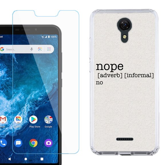 Slim-Fit Protective Phone Case compatible with Cricket Icon 2, with Tempered Glass Screen Protector, by OneToughShield ® - Dictionary/Nope