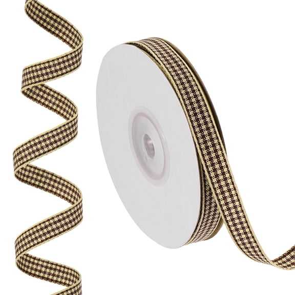 Uxcell 25 Yards x 0.4" Plaid Ribbon, Dark Brown Gingham Ribbon Gift Wrapping Ribbon for Thanksgiving Bow Wreath Craft Birthday Wedding
