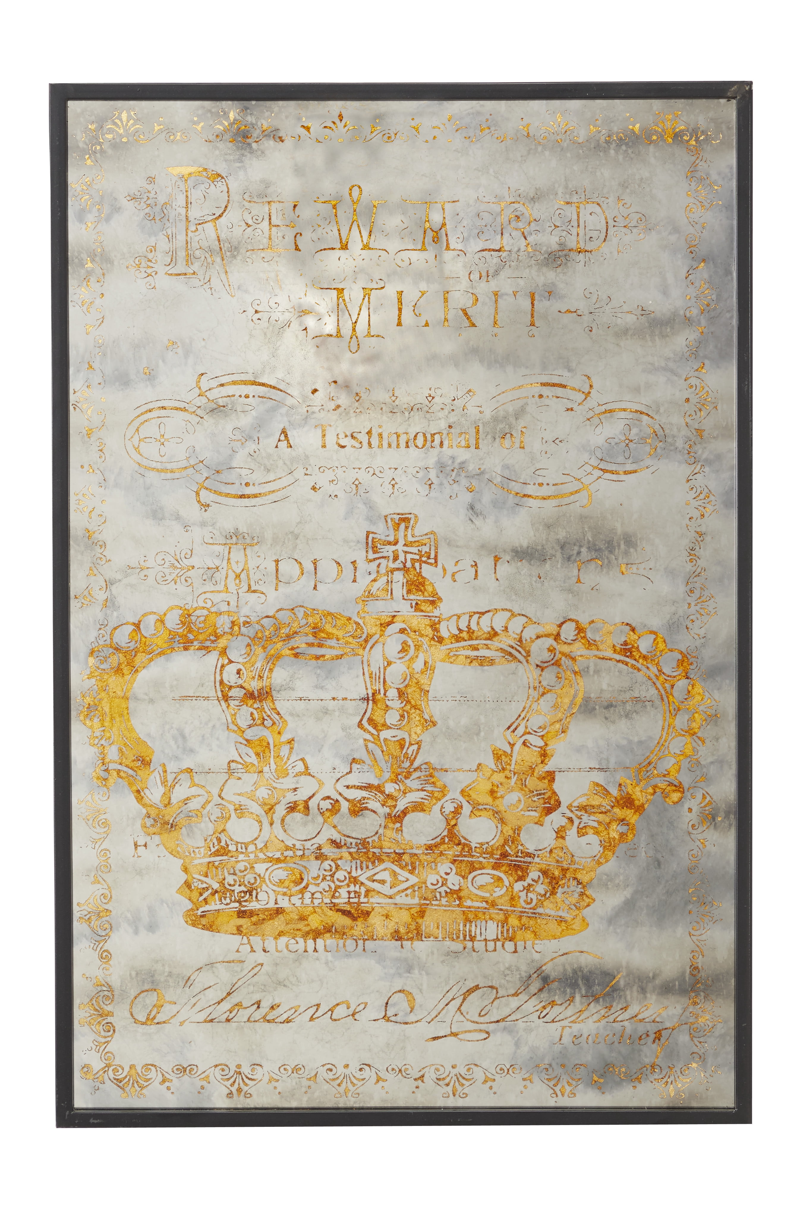 DecMode 16" x 24" Large Metallic Gold Crown Wall Art on Iron Panel in Wood Frame