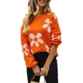thumbnail image 2 of Women'S Sweater Fall Long Sleeve Crewneck Tops Knit Oversized Pullover Casual Print Tops Orange L, 2 of 9