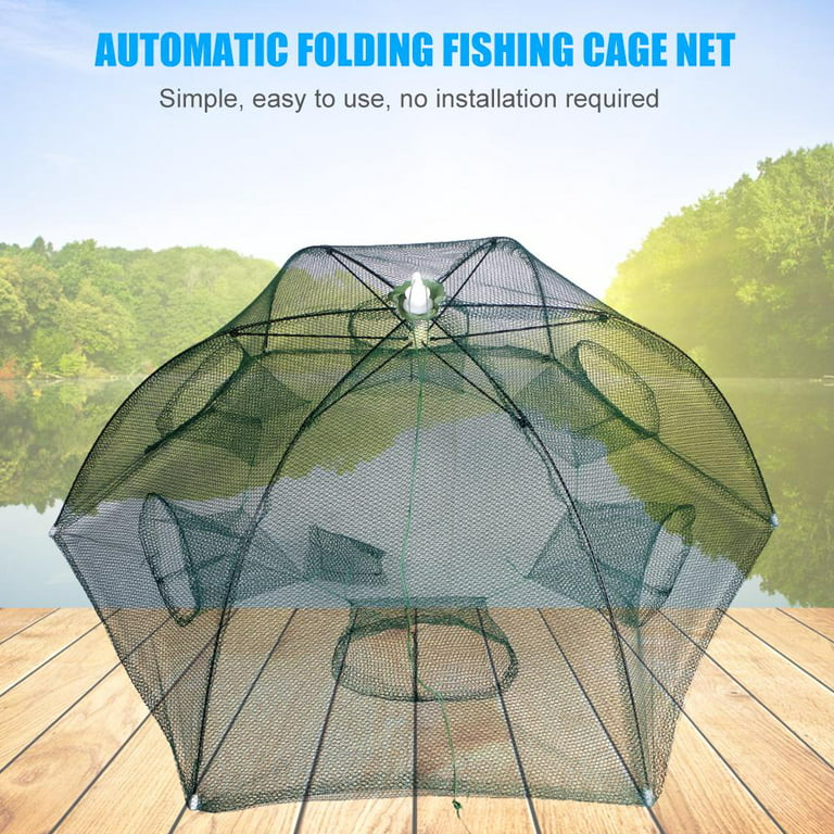 Automatic Folding Umbrella Type Fishing Net Shrimp Trap Cast Cage (6 Holes), Size: As Shown, Other