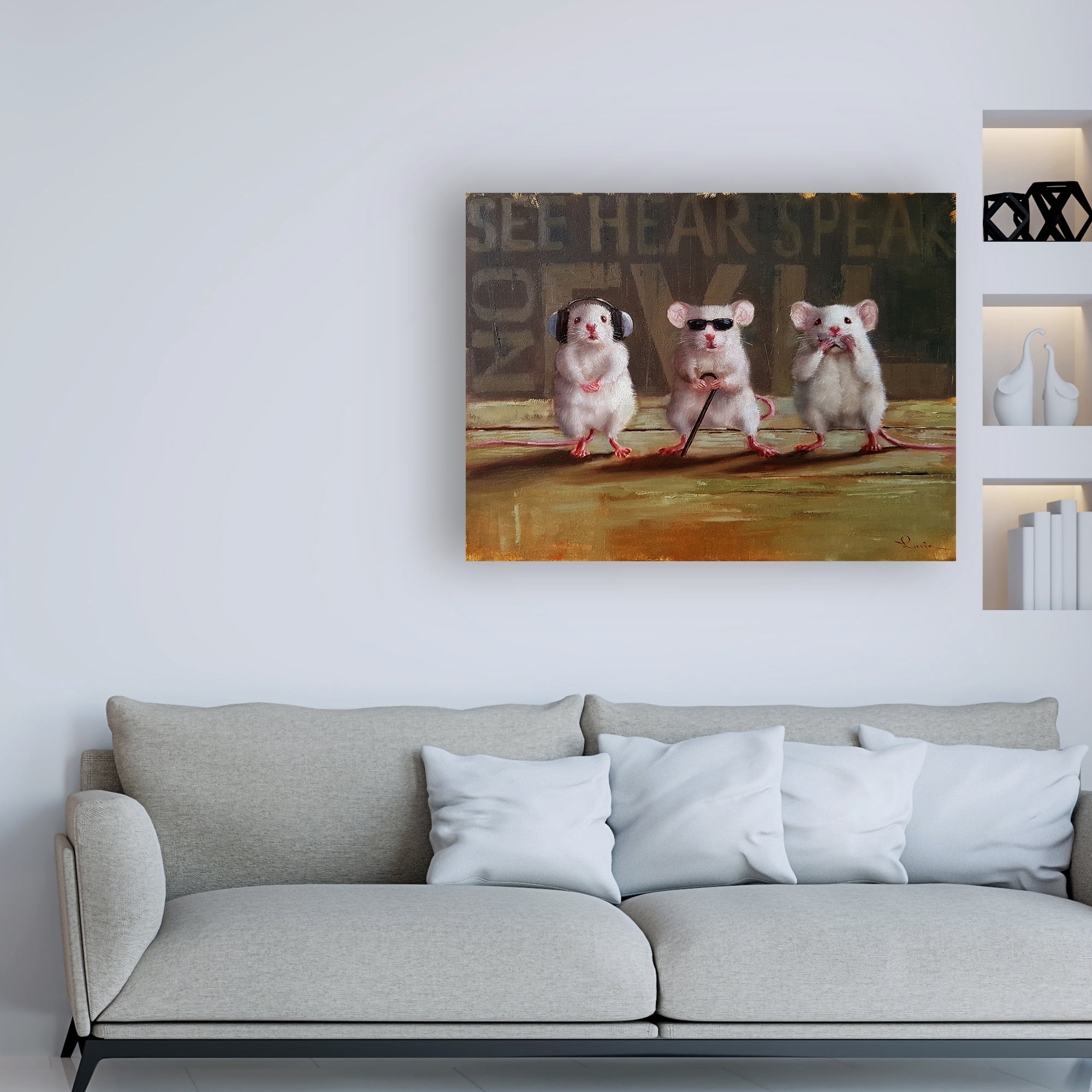 Trademark Fine Art 'Three Wise Mice' Canvas Art by Lucia Hefferna