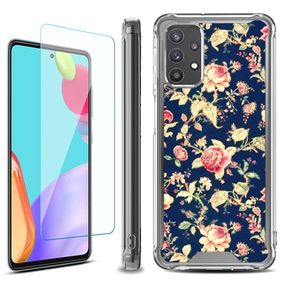 Shockproof Bumper Phone Case for Samsung Galaxy A53 5G, with Tempered Glass Screen Protector, by OneToughShield ® - Floral Garden