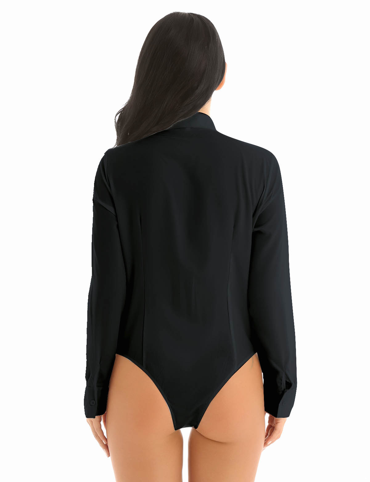 DPOIS Women's Long Sleeve Button Down Shirts Work Office Bodysuit Shirt  Blouse Black S 