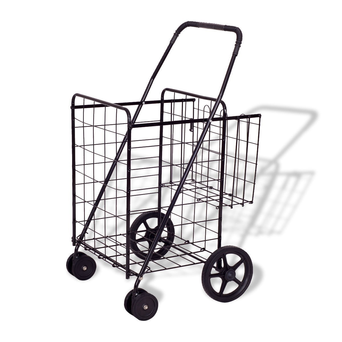 Utility Shopping Cart Foldable Jumbo Basket Outdoor Grocery Laundry w/ Wheels 