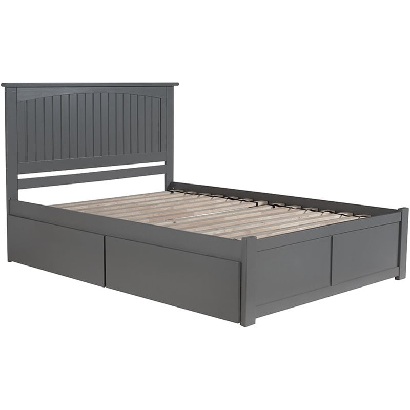 Bowery Hill Solid Wood Storage Platform King Bed in Gray