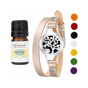 Wild Essentials Essential Oil Diffuser Tree of Life Bracelet, Stainless Steel Aromatherapy Locket, Rose Gold Leather Band with 8 Color Pads,Girls Women Jewelry Gift Set With Inner Calm Essential Oil