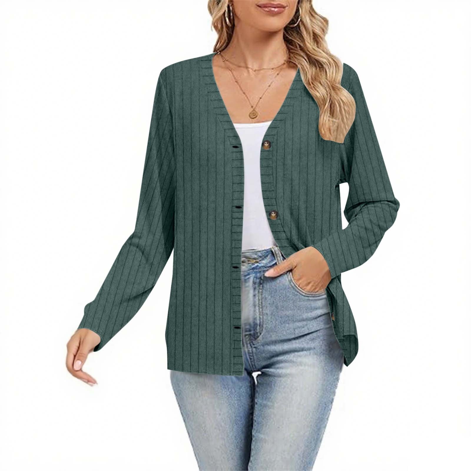 Womens Knit Sweater Coat Jacket Button down Solid Color Fall Winter Soft Warm Tops with Pockets - image 2