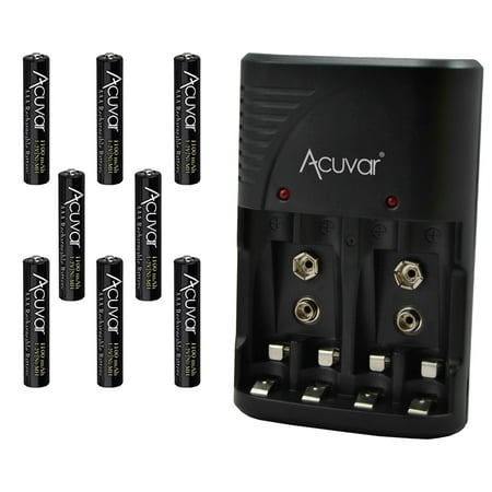 8 Acuvar AAA Rechargeable Batteries + Acuvar 3 in 1 Battery Charger for Double AA, Triple AAA and 9V (Best Rechargeable Triple A Batteries)
