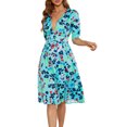 thumbnail image 2 of VISgogo Vestido con escote en V profundo para mujer, estampado floral, manga corta, con botones, de una pieza, azul/verde VISgogo  moda, 2 of 8