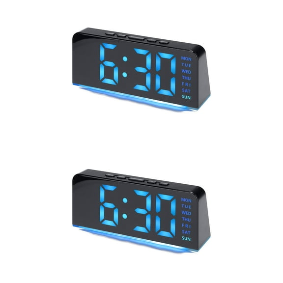 Unique Bargains 2 Pcs Digital Dual Alarm Clock for Bedroom Black Blue