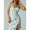 thumbnail image 5 of Seyurigaoka Women Juniors Tie-up Slip Dress, Floral Print V-Neck Spaghetti Strap Slit One-piece, 5 of 8