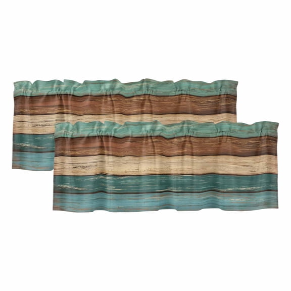 2 Pack Teal Turquoise Wooden Valances for Windows Bedroom Living Room Window Treatments, Rustic Retro Farmhouse Western Country Rod Pocket Valance Drapes Short Kitchen Curtains Over Sink 60"x18"