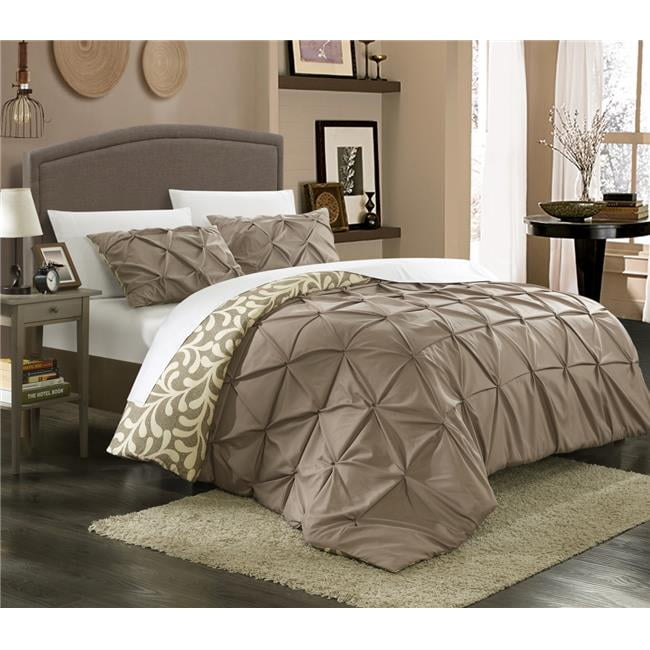 Chic Home Ds3861 Us Tulsa Pinch Pleat Duvet Set Taupe Queen