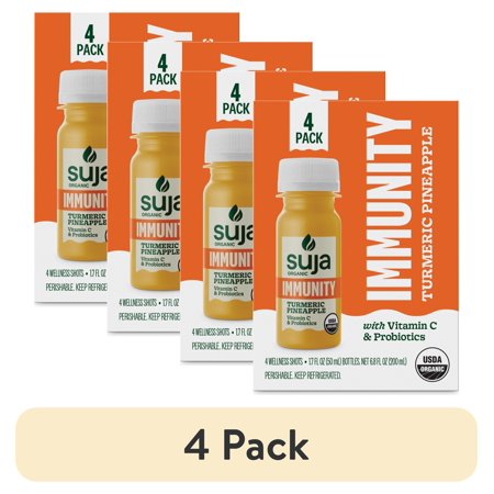 (4 pack) Suja Organic Immunity Turmeric Pineapple Wellness Shots, 1.7 fl oz Bottle, 4-Pack