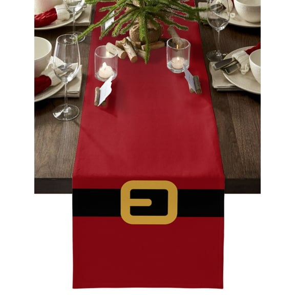 Christmas Santa Table Runner Black Golden Belt Red Backdrop Tablerunners 13 x 70 Inch, Table Decorations Tabletop Scarf for Summer Gathering Holiday Farmhouse Kitchen Dining Decor