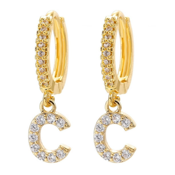Xihbxyly Pendientes Delicados, Aros con Iniciales de Diamantes de Imitación Brillantes, Diseño de Letras Del Alfabeto Chapadas En Oro, Accesorio Elegante para Cualquier Atuendo, Ocasiones Especiales,