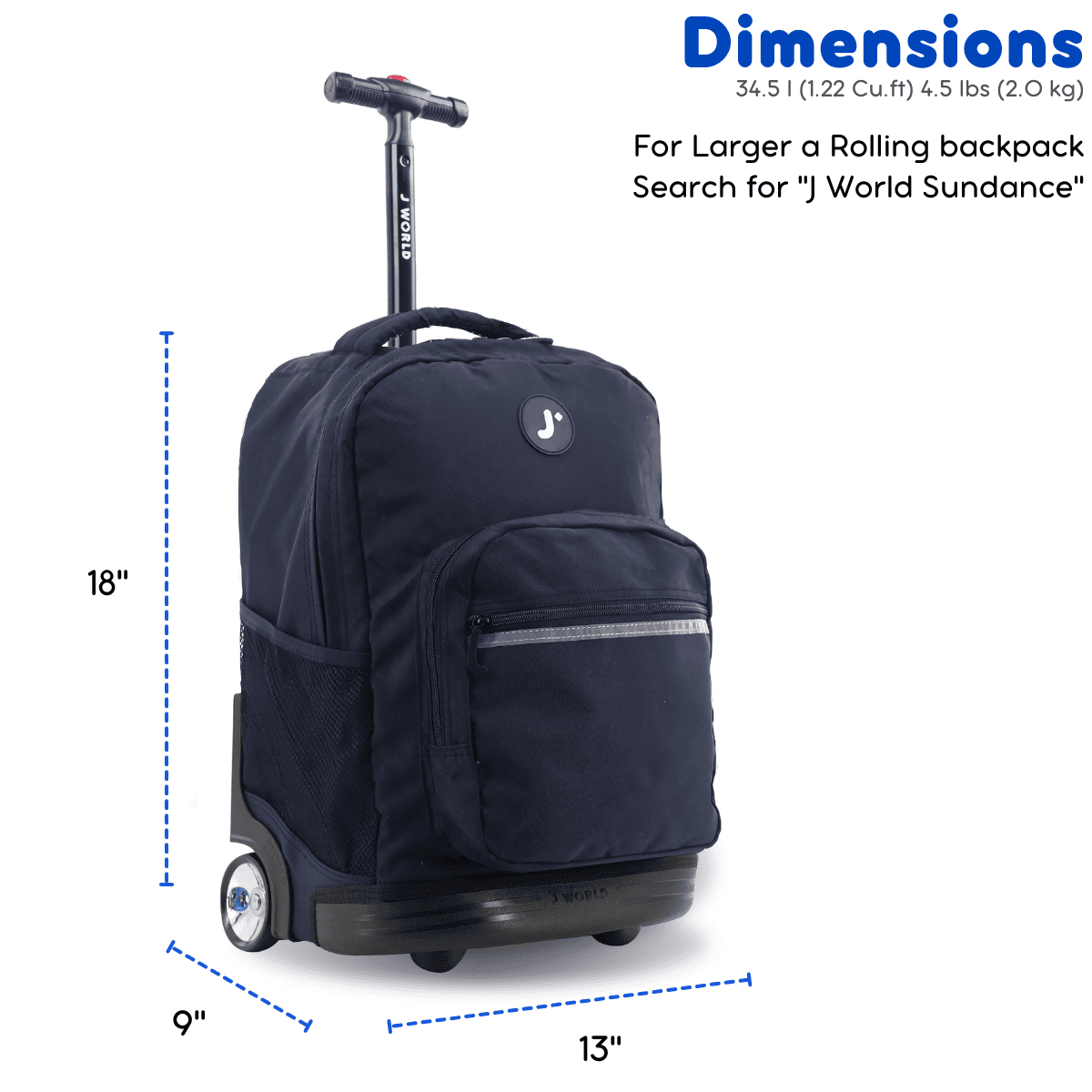 J World Boys and Girls Sunrise 18" Rolling Backpack for School and Travel, Black