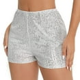 thumbnail image 5 of Women Lightweight Shorts Sequined Rave High Waist Loose A Line Glitter Clubwear Night Out Fashion Short Stretch Sports Summer Comfy Elastic-Waist Shorts Basic Dailywear Clothes, 5 of 8