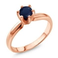thumbnail image 2 of Gem Stone King 0.60 Ct Round Blue Sapphire 18K Rose Gold Plated Silver Ring (Size 7), 2 of 3