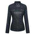 thumbnail image 4 of Hood Crew Women's Long Sleeve Moto Biker Hooded Zipper Retro Faux Leather Jacket Black M, 4 of 5