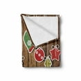 thumbnail image 2 of Christmas Soft Flannel Fleece Blanket, Merry Xmas Ornaments Pattern over Wooden Board Background Holly Jolly Happy Design, Cozy Plush for Indoor and Outdoor Use, 60" x 80", Brown Red, by Ambesonne, 2 of 6