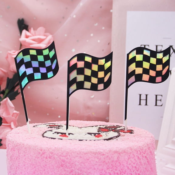 PAMINGONO Chic Racing Flag Cupcake Picks Safe for Dessert Decorating and Photo Props 18Pcs