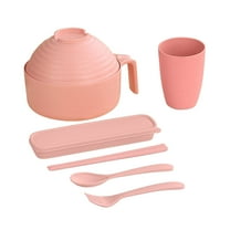 LACKUST Ramen Bowls with Chopsticks,33oz Ramen Bowl Set with Fork Spoon Lid Cup Box,Microwave Noodles Bowl Instant for Kitchen Student Dormitory Office Apartment Essentials (BPA-Free),Pink