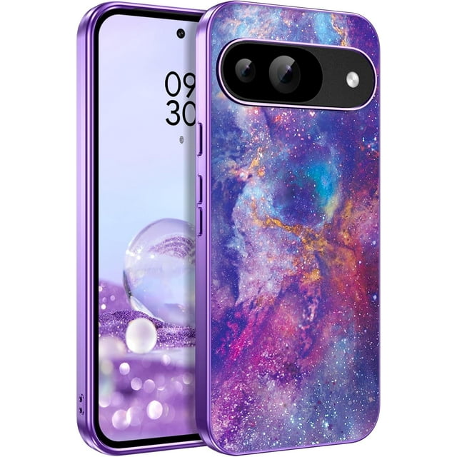 JZWAL-for Google Pixel 9/9 Pro Case, Pixel 9/9 Pro Phone Case Glow in The Dark Nebula Pattern Cover Military Grade Protection Bumper, Slim Thin Luminous Cases for Google Pixel 9/9 Pro, Purple