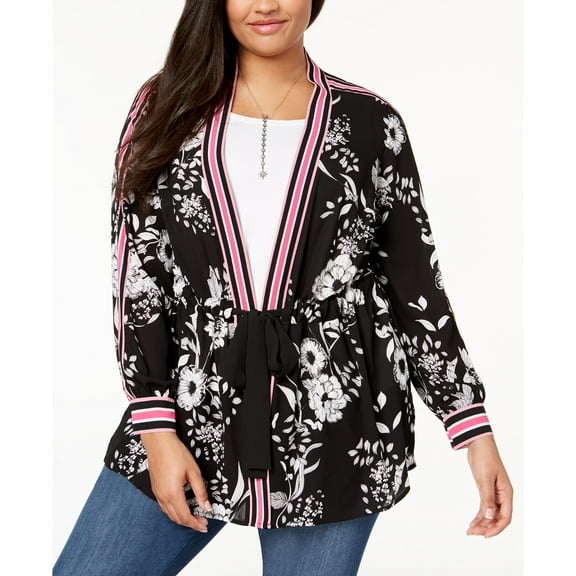 Inc International Concepts - Striped-Trim Kimono - Plus - 0X