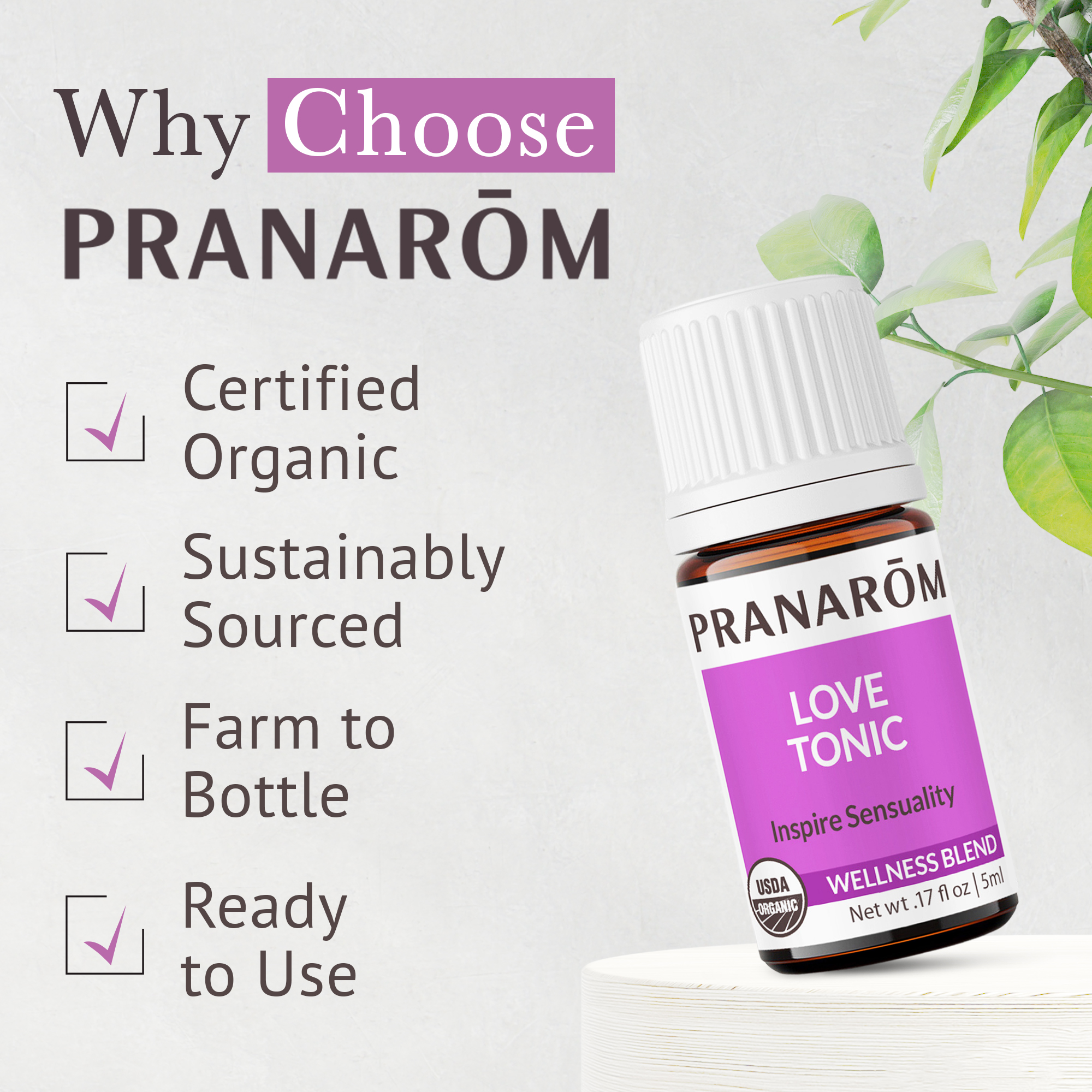 Pranarom - Love Tonic Essential Oil Wellness Blend 5ml - For Aromatherapy Enthusiasts - Relaxation and Sensuality - Certified Organic Ingredients - Pure Essential Oils