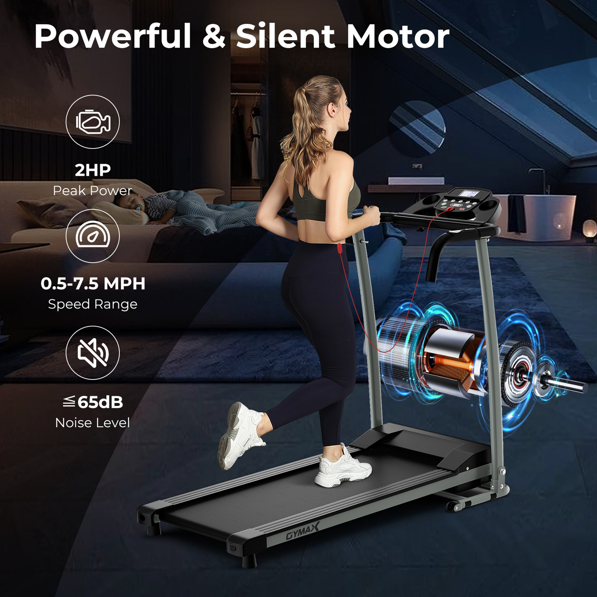 Gymax Folding Treadmill for Home Walking Running Machine w/ 12 Preset Programs - image 7 of 10