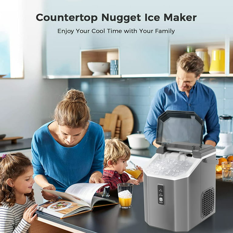 Auseo Nugget Ice Maker Countertop with Soft Chewable Pellet Ice, Portable  Ice Machine with Handle, 34lbs/24H, for Kitchen/Office/Party (GRAY) 