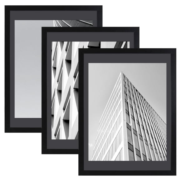 ELSKER&HOME 18x24 Poster Frame Black, Display Pictures 16x20 with Mat or 18x24 Photos without Mat Set of 3, Include 3 Wall Art Prints, Horizontal and Vertical Wall Mounting