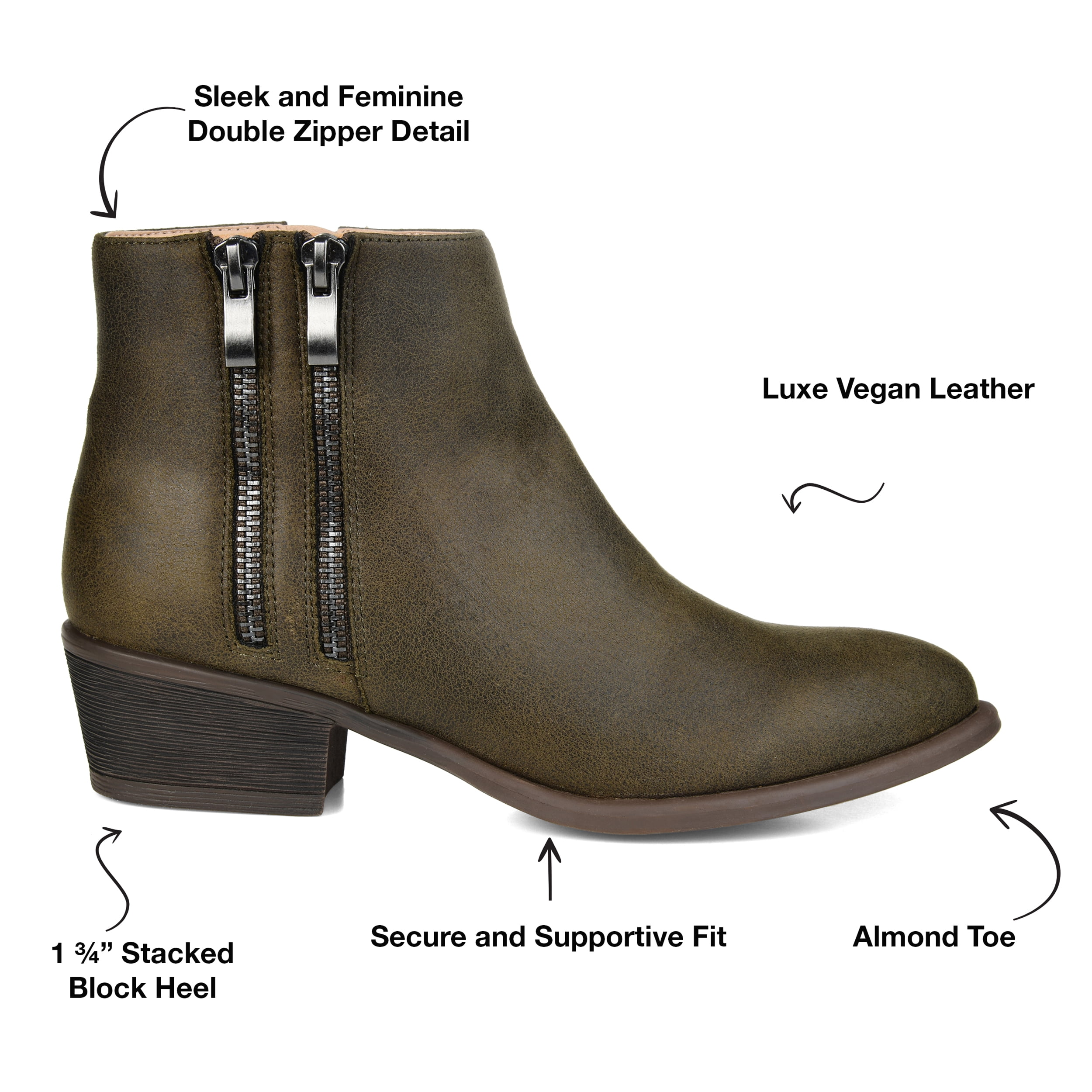 Journee Womens Jayda Inside Zip Stacked Heel Booties