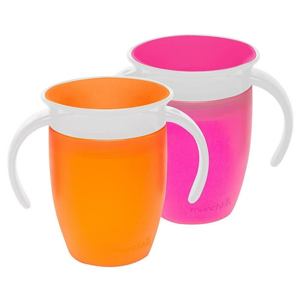Munchkin Miracle 360 7oz Trainer Cup, BPAFree, 2Pack, Pink/Orange