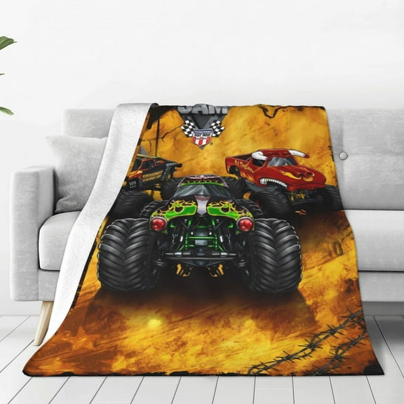 Monster Trucks Home Throw Blanket 40x30 Lightweight and Cozy for Sofa or Bed Fashionable Home Living Room Decor