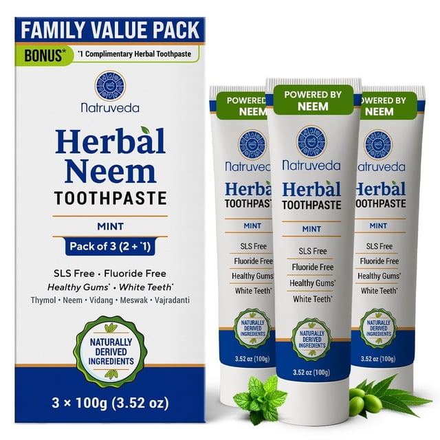 Pasta dental herbal de neem Natruveda 3x100 g sin flúor