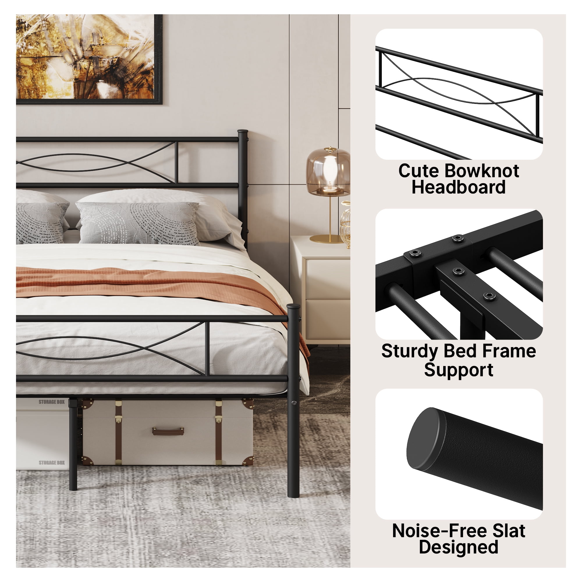 Yoneston Full Size Metal Bed Frame with Headboard and Footboard Heavy Duty Bed for Bedroom, Black