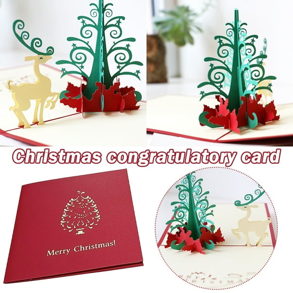 Carte en Papier Faite à la Main Arbre de Noël Carte Postale Trois - Sculpture Diy Faon Carte 3d Maison Diy