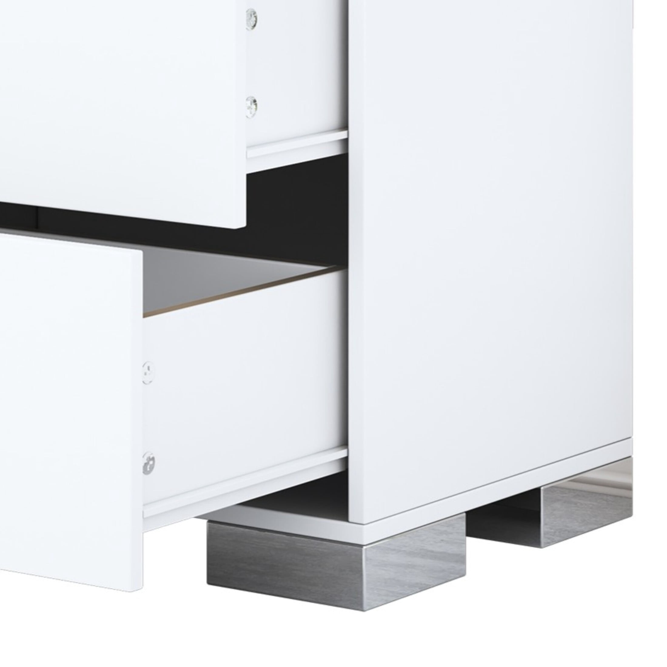 Noble House Modern Mirrored Nightstand with 2 Drawers and Metal Legs, White